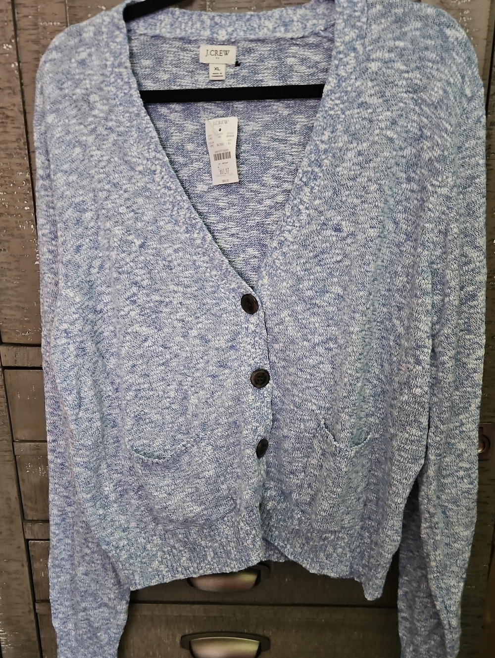 J. Crew Light Blue Marled V-Neck Button Cardigan With Defect